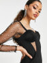 Фото #3 товара ASOS DESIGN Petite glitter insert pearl mesh midi pencil dress in black