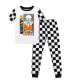 ფოტო #1 პროდუქტის Little Boys Classic Uzumaki Youth Black & White Checkered Short Sleeve Shirt & Sleep Pants Set