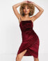 Rare London velvet ruched drape wrap midi dress in berry