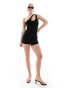 SNDYS ribbed cut out detail unitard in black