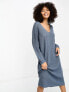 Vila knitted v neck jumper midi dress in blue