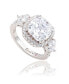 ფოტო #2 პროდუქტის Suzy Levian Sterling Silver Cushion Cut White Cubic Zirconia Halo Bridal Ring