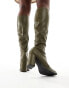 Фото #4 товара London Rebel Paige knee high sock boot in olive