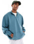 ASOS DESIGN oversized half zip scuba sweatshirt in teal