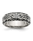 Stainless Steel Antiqued Polished Swirl Design 7mm Band Ring
