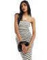 Bershka fold over bandeau fine knit maxi dress in ecru & black stripe