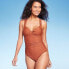 Women's Twist-Front Shirred Full Coverage One Piece Swimsuit - Kona Sol Brown XL