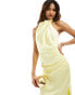 Jarlo high neck satin maxi dress with open back in lemon yellow