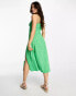 Monki strappy midi dress with split in green ditsy