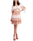 Фото #1 товара Women's Printed Smocked-Waist Satin Stripe Dress