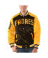 ფოტო #1 პროდუქტის Men's Brown, Gold San Diego Padres Varsity Satin Full-Snap Jacket