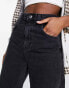 Topshop high rise Baggy jeans with knee rips in washed black