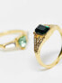 Reclaimed Vintage limited edition real gold plate antique rings with green stones