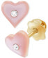 Фото #1 товара Children's Pink Mother of Pearl & Crystal Heart Stud Earrings in 14k Gold