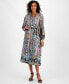 Women's Printed Satin Long-Sleeve Midi Dress