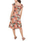 Фото #2 товара Women's Petite Printed Flutter-Sleeve V-Neck Dress