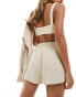 Missyempire linen look shirred waist shorts co-ord in beige