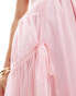 ASOS DESIGN – Midikleid in Babyrosa mit U-Ausschnitt, Raffung und Tunnelzug-Details