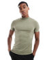 ASOS DESIGN essential muscle fit high neck t-shirt in khaki