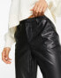 Vero Moda Petite leather look high waisted straight leg trousers in black