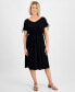 Фото #1 товара Petite V-Neck Shirred-Sleeve Knit Dress, Created for Macy's