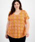 ფოტო #1 პროდუქტის Plus Size Marrakesh Medallion Print V-neck Top, Created for Macy's