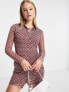 Фото #1 товара Pimkie mesh long sleeve button down polo detail mini dress in pink