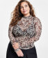 ფოტო #1 პროდუქტის Trendy Plus Size Cheetah-Print Mesh Mock-Neck Top, Created for Macy's