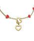 ფოტო #2 პროდუქტის 14K Gold Plated Double Halo Dangle & Red Heart Enamel Station Charm Bracelet, Adjustable