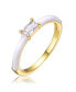 ფოტო #1 პროდუქტის RA Young Adults/Teens 14k Yellow Gold Plated with Baguette Cubic Zirconia Solitaire White Enamel Slim Stacking Ring