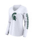 Фото #2 товара Women's White Michigan State Spartans Logo and Script 2-Hit Long Sleeve V-Neck T-shirt