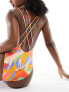 Фото #3 товара ASOS DESIGN lattice strap swimsuit with high leg in vibrant abstract print