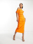 Фото #7 товара ASOS DESIGN bengaline asymetric drape midi dress in bright orange