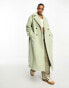 The Frolic soft borg double breasted cocoon coat in soft sage