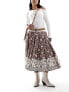 Free People batik print vintage look midi skirt in chocolate