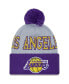 ფოტო #1 პროდუქტის Men's Purple, Gray Los Angeles Lakers Tip-Off Two-Tone Cuffed Knit Hat with Pom