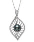 ფოტო #1 პროდუქტის Cultured Black Tahitian Pearl 9-10mm and Cubic Zirconia Drop Pendant in Sterling Silver with 18" Chain