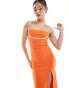 Фото #2 товара Vesper contrast strap detail thigh spilt midi dress in orange