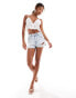 Kaiia broderie peplum tie front cami top in white