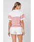 Women's Striped Short Puff Sleeve Sweater with Buttons
