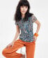 Фото #1 товара Women's Printed Short-Sleeve Mesh Top, Created for Macy's
