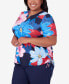 Plus Size All American Dramatic Flower Short Sleeve Top with Ruching