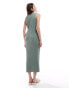 ASOS DESIGN knitted midaxi column dress in textured boucle yarn in khaki Зеленый, XS - EU 32-34 - фото #4