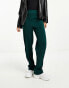 Vila stretch wide leg trousers with pin tuck front in dark green