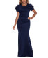 ფოტო #1 პროდუქტის Petite 3D-Flower Short-Sleeve Side-Pleated Gown