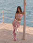 Фото #1 товара 4th & Reckless x Luana Barron lior knit stripe beach crop top co-ord in cherry red