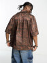COLLUSION festival short sleeve satin shirt in brown and black print