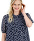 Women's Circle-Print Pintuck Short-Sleeve Popover Top