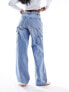 Stradivarius carpenter jean with adjustable waist in light wash blue