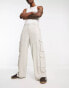 COLLUSION pocket detail wide leg linen trousers in stone